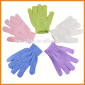 Guantes de nylon del masaje de los colores surtidos de la venta caliente, guantes exfoliantes del baño de la ducha